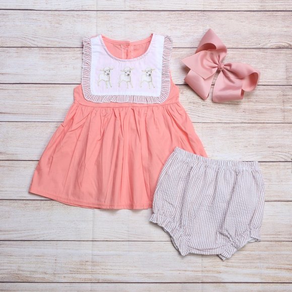 Matching Sets Boutique Easter Lambs Girls Tunic Dress Bloomers Outfit